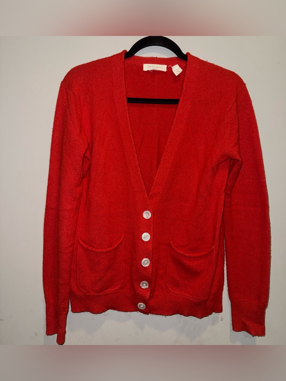 Inhabit Red V-Neck Button Cardigan Sweater